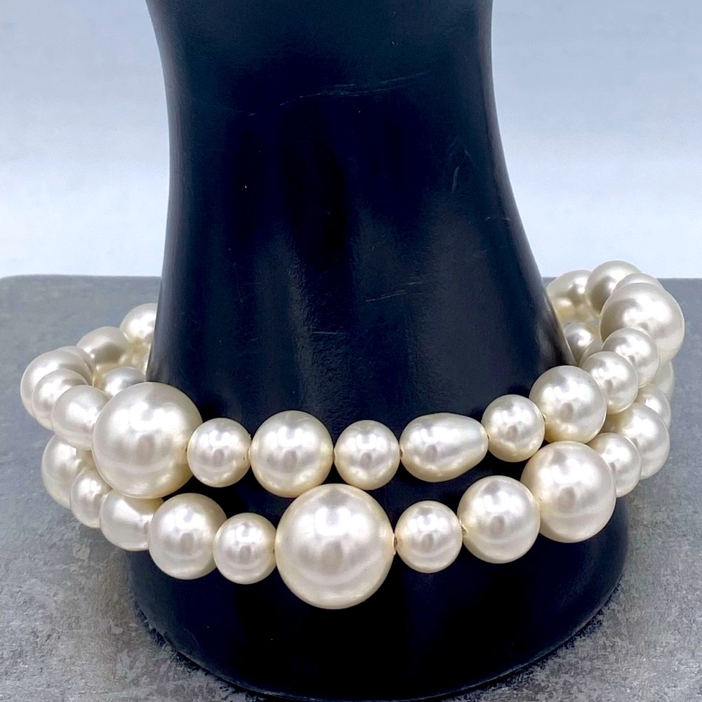 Vintage Elegant Faux Pearl Variated Size 925 Toggle Bracelet Sz 8 1/2”- 9” Long